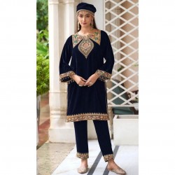  Lavish Velvet Kashmiri Tilla Embroidered kurta paired with a comfortable Pajama