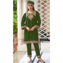  Lavish Velvet Kashmiri Tilla Embroidered kurta paired with a comfortable Pajama