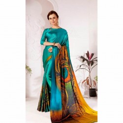                                                                                                                                              A Peacock Hand Print Satin Silk With Stone Diamond Saree