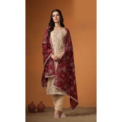 Straight Cut Salwar With Organza Heavy Embroidery Dupatta