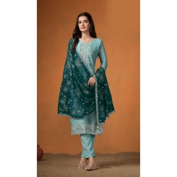 Straight Cut Salwar With Organza Heavy Embroidery Dupatta